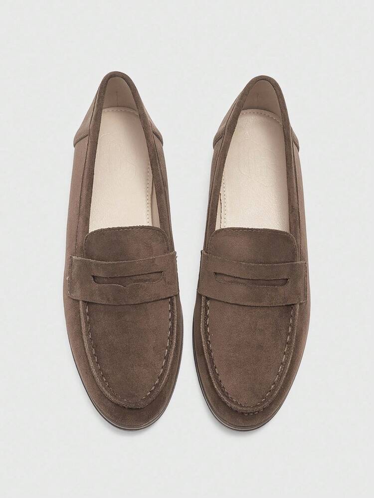 CUCCOO BIZCHIC Women's Fashionable Coffee-Colored Suede Comfortable Casual Loafers, Suitable For Commuting, Outdoor Walking, Work, Daily Wear, Versatile Flat Shoes For Christmas Spring Shoes
