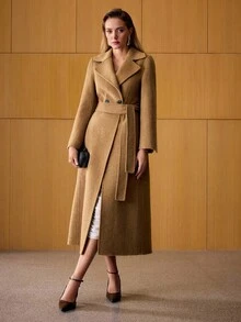 MOTF PREMIUM WOOL DOUBLE BREASTED BELTED COAT - Brown - View 8