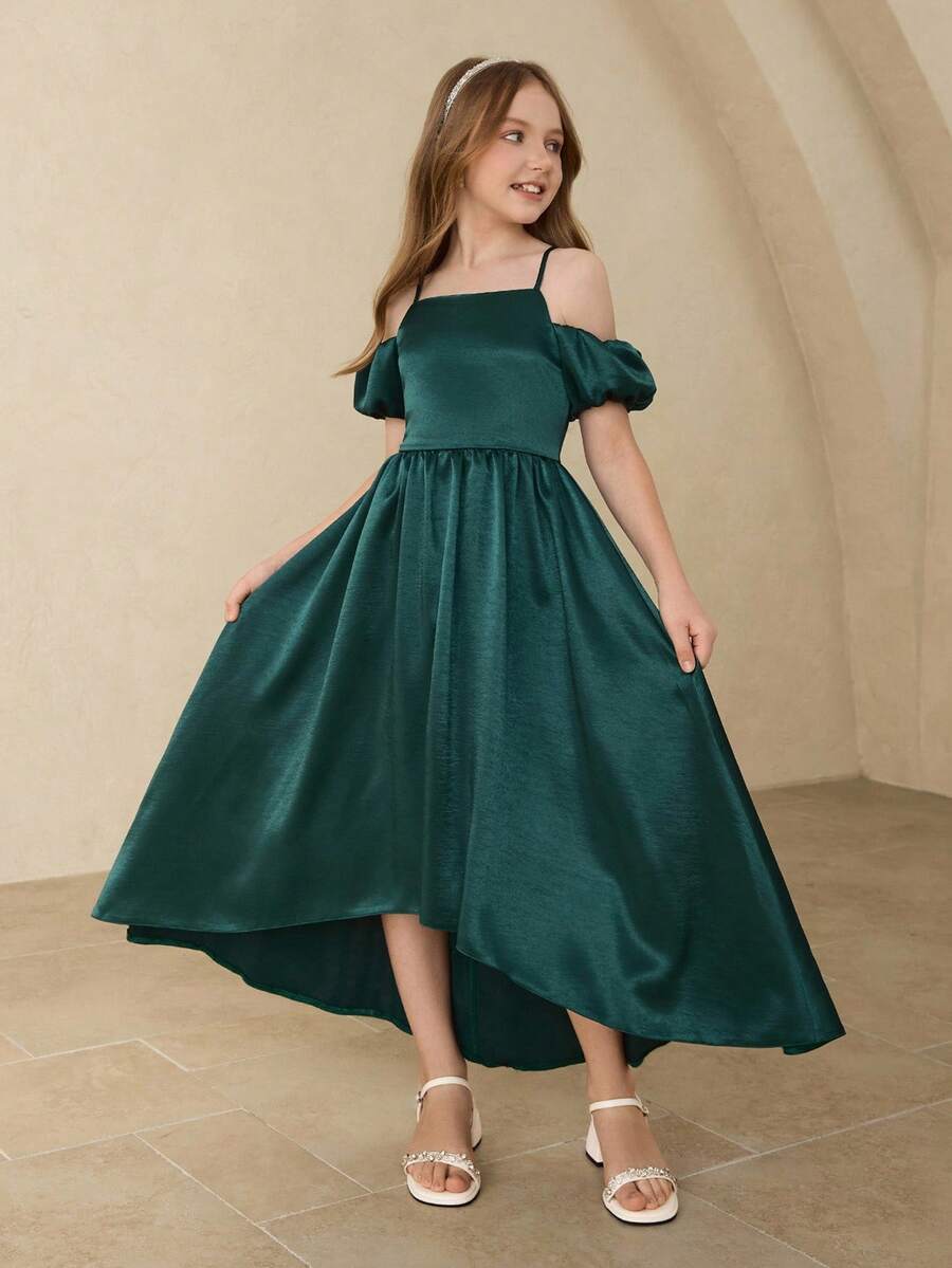 Princess Dress For Girls, Suitable For Graduation, Violin/Piano Performance, Hosting, Party, Halloween, Long Sleeve Chiffon Dress Fall Winter - Green - View 1