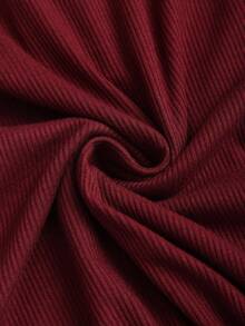 Sweetra 女式蕾丝边立领长袖纯色T恤，秋季 - 紅色 - 查看 6