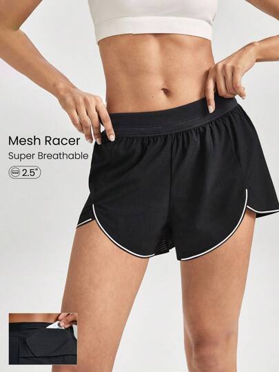 GLOWMODE 超透气网眼海豚跑步短裤防擦伤开衩抽绳口袋反光中等冲击健身健身房夏夜