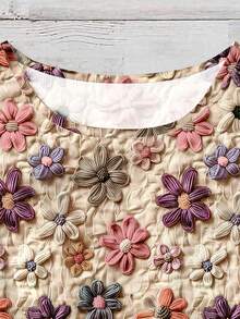 EMERY ROSE Plus Size Women Casual Elegant Floral Pattern Shirt, Suitable For Summer Chic Blouses For Women - Apricot - View 4