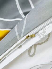 HARRY POTTER X SHEIN 3pc Animal Badge & Letter Print Reversible Duvet Cover Set, Suitable For Single Bed/Double Bed/Queen Bed/King Bed, Dormitory/Home - Grey - View 7