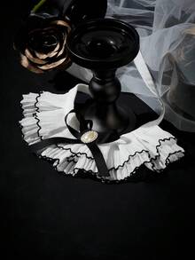 PETSIN Guler din dantelă alb-negru, stil prințesă, cu perle, fundă și design cu animale, pentru ocazii formale, potrivit pentru pisici/câini, accesoriu popular pentru colier cu bavetă pentru animale de companie, potrivit pentru primăvară/vară - Multicolor - Vizualizare 2