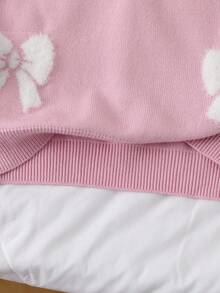 SHEIN Vintaside Kids Young Girls' Thick Pink Sweater With White Bow Crew Neck Pullover, Casual & Cute For Layering, Or Party Wear In Autumn/Winter Fall - Pink - View 4