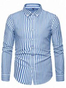 Manfinity Homme Men's Vertical Stripe Long Sleeve Shirt, Fall, Old Money Style