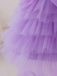 Glamorique Kids 圣诞节/新年派对装女婴亮片拖尾薄纱蛋糕裙、细肩带柔软公主裙 - 紫色 - 查看 5