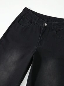ROMWE Avant Quần jean ống đứng dáng rộng đính đá Rhinestone dành cho nữ - màu đen - Xem 7