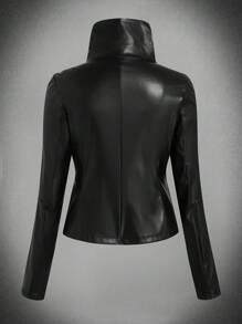 Sunspun Giacca con chiusura lampo, manica lunga, colletto in PU, chiusura obliqua, taglie comode