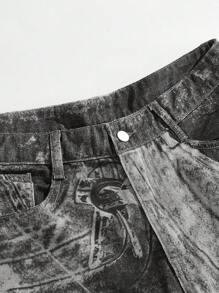 ROMWE MEN Grunge Punk 男士复古水洗直筒牛仔裤 - 灰色 - 查看 3