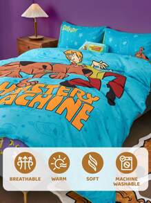 SCOOBY-DOO X SHEIN 3pc Cute And Simple Daily Bedding Set,Suitable For Single Bed/Double Bed/Queen Bed/King Bed, Dormitory/Home - Green - View 8