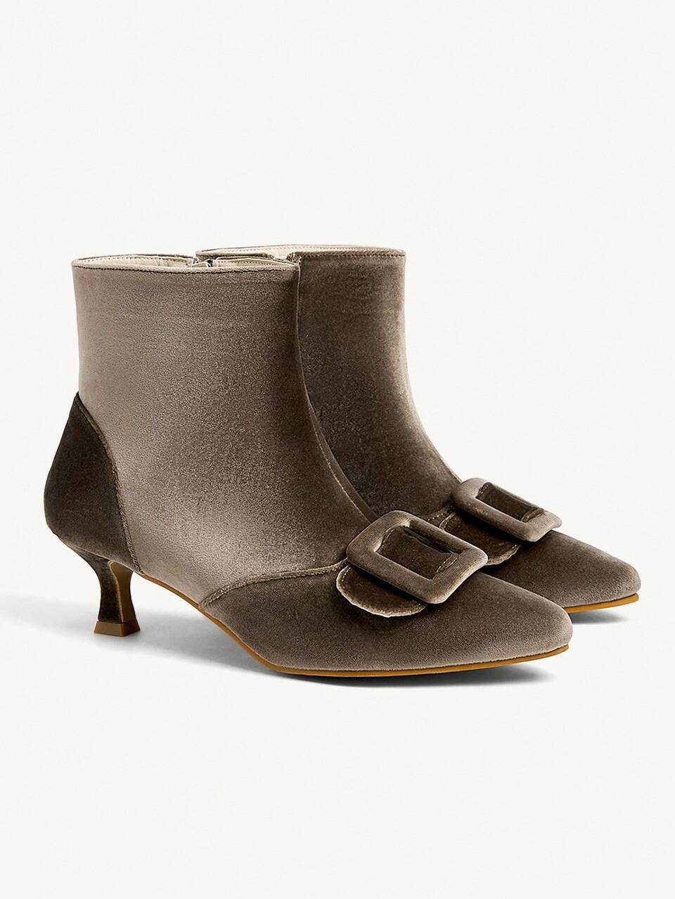 CUCCOO CHICEST Women's Coffee Velvet Pointed Toe Kitten Heel Elegant Commuter Fashion Mid-Calf Boots, Suitable For Work, Date, Party, Thanksgiving, Christmas, Halloween, Versatile