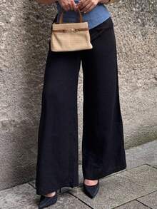 Jeta Ari Pantalones suaves de punto blanco para el hogar, pantalones holgados - Negro - Ver 3