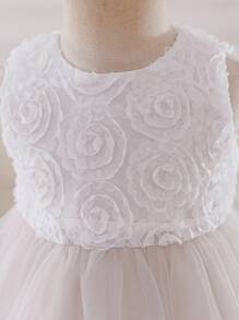 Glamorique Kids 女婴花朵伴娘礼服，婚礼，花童，优雅，3D玫瑰，派对表演，适合正式场合，舞台，钢琴表演 - 白色 - 查看 5