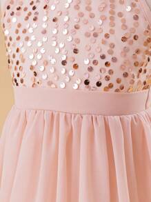 Glamorique Kids 年轻女孩优雅闪亮亮片无袖雪纺派对连衣裙，粉色 - 粉色 - 查看 6