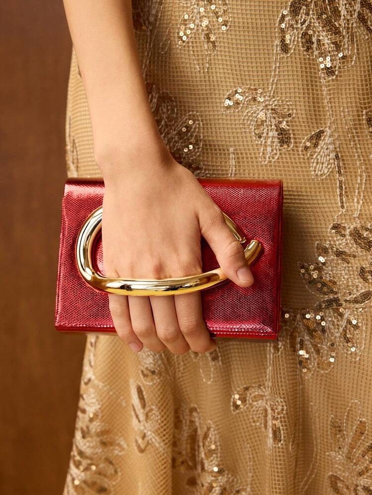 METALLIC DECOR PU LEATHER CLUTCH