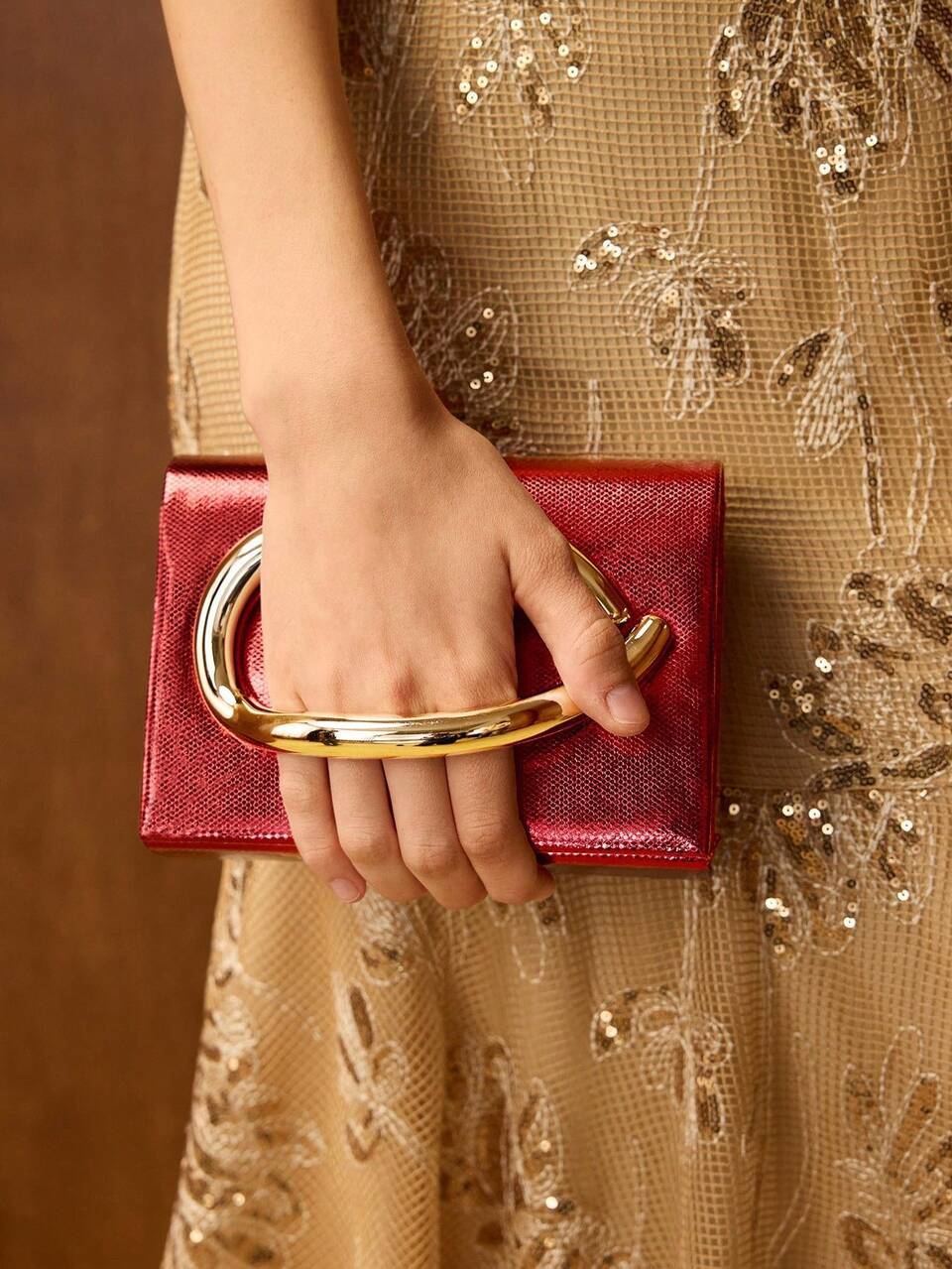 METALLIC DECOR PU LEATHER CLUTCH