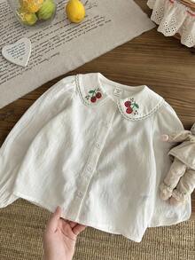 LMoss Kids 年轻女孩纯色刺绣领休闲衬衫 - 白色 - 查看 7