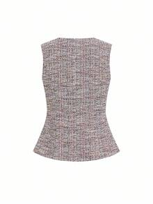 Ellevyn Áo vest không tay nữ có nút kim loại, thích hợp khi đi làm - Hồng - Xem 2