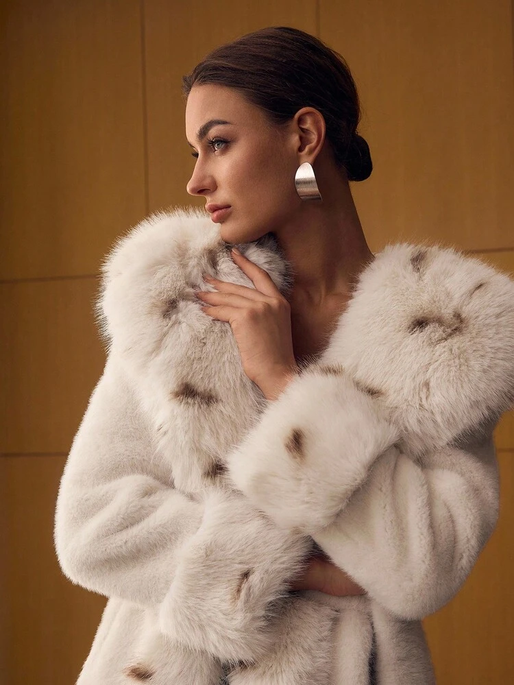 COLORBLOCK BELTED FAUX FUR COAT