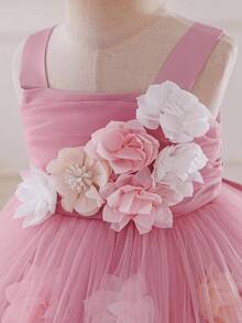 Glamorique Kids Baby Girl Sleeveless Floral Mesh Tulle Party Dress, Cute & Sweet Princess Dress, Suitable For Christening, Birthday, New Year Fall Winter