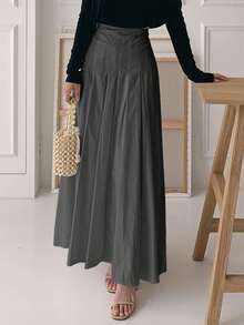 DAZY Chân váy nữ xếp ly màu trơn, kiểu dáng thường ngày, phù hợp cho mọi mùa, mùa thu. - Xám - Xem 3