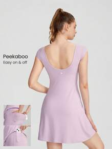 GLOWMODE FeatherFit™-Air U-Back Peekaboo Dress With Built-In Shorts Pocket Anti-Slip Light Support Yoga Studio Gym Daily Quick Dry Moisture Wicking