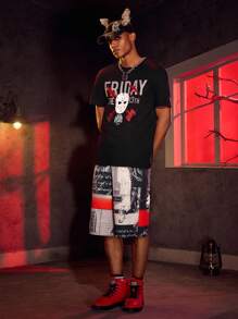 WB Horror X SHEIN Men's Horror Movie Graphic Print Round Neck Short Sleeve T-Shirt, Summer