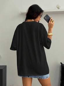 Coolane تي شيرت قصير الأكمام بطبعة الشفاه للنساء، كاجوال صيفي