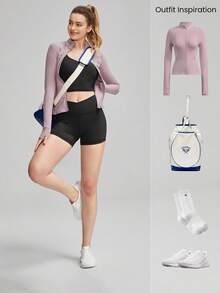 GLOWMODE Áo ngực thể thao FeatherFit™ & Bộ quần đùi 4,3'' Áo ngực đan chéo lưng với quần đùi đeo chéo dành cho người đi xe đạp Tác động thấp Yoga Chạy bộ hàng ngày Tập thể dục mùa hè - màu đen - Xem 8