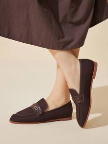 CUCCOO BASICS Women's Buckle Design Casual Flat Loafers For Christmas Spring Shoes - Coffee Brown - View 6