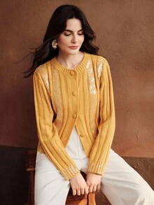 Anewsta Sequin Embellished Twist Flower Elegant Cardigan, Suitable For Autumn, Winter, Going Out, Formal, Party, Chic, New Year, Christmas, Work, Graduation, Wedding