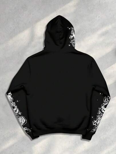 Street Life Men's Cross & Wing Print Long Sleeve Hoodie, Punk Street Style , Fall Winter