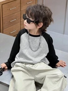 DAZY Toddler Boys' Loose Casual Colorblock Raglan Sleeve T-Shirt, Autumn