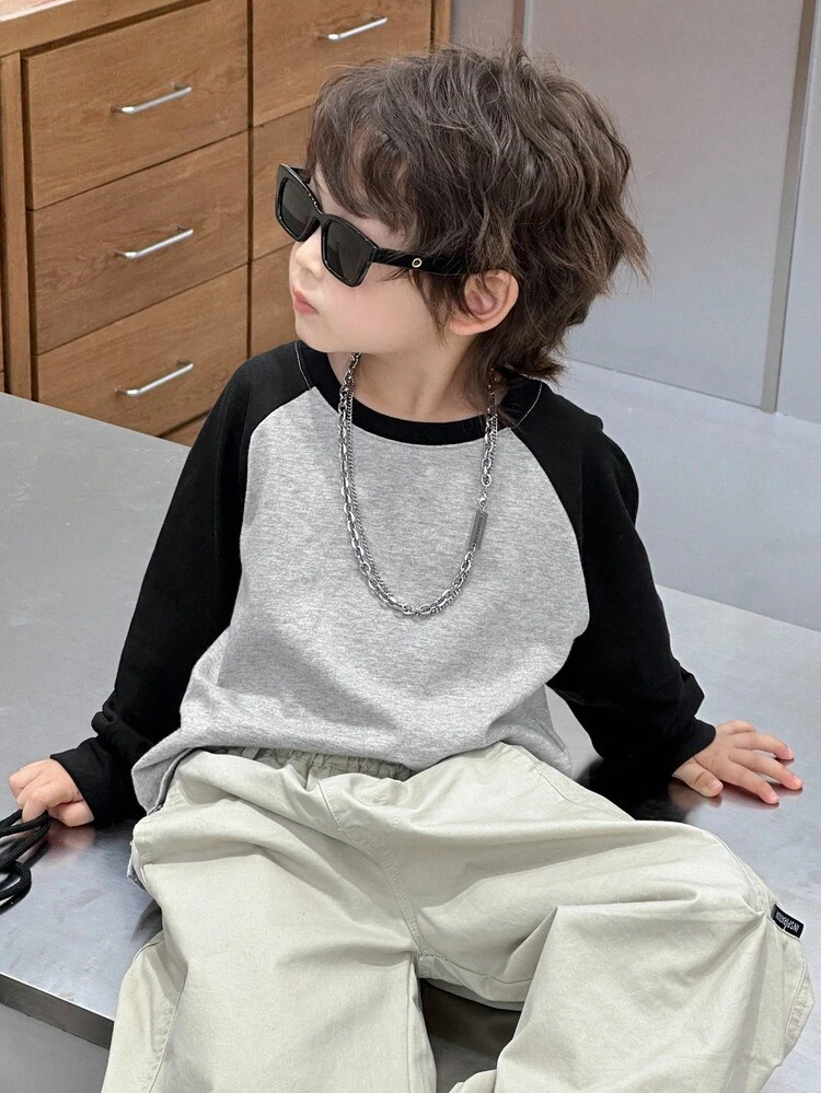 Toddler Boys' Loose Casual Colorblock Raglan Sleeve T-Shirt, Autumn