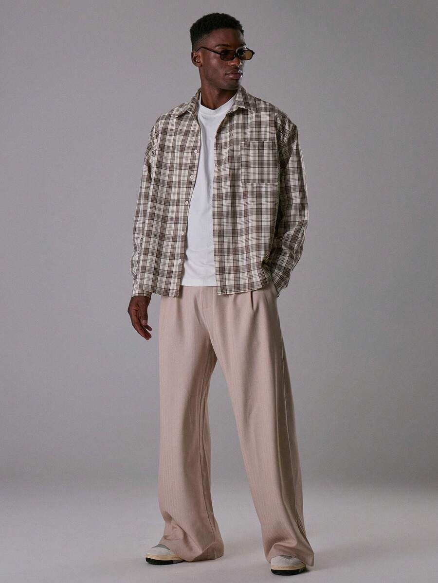 Musero Pinstripe Oversized Tailored Trouser Spring Summer Smart Casual - Apricot - View 1