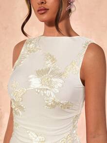 SHEIN BAE 女士夏季度假优雅纹理针织面料双层荷叶边下摆迷你连衣裙、女士沙滩装、女士演唱会装、女士早午餐装、海滩度假装、女士节日装、生日礼服、毕业礼服 - 杏色 - 查看 6