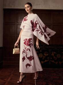 ZEYLAH 女式花卉印花短袖单肩优雅长裙 - 彩色 - 查看 6