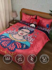 Frida Kahlo X SHEIN Bộ 3 vỏ chăn và vỏ gối in hình hoa & hình người, chất liệu mềm mại & thoải mái, phù hợp với nhiều kích thước giường khác nhau - Nhiều màu - Xem 10