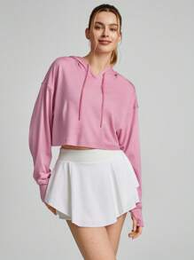 GLOWMODE Modal Ultra-Thin Drawstring Long Sleeve Cropped Hoodie Daily Casual - Pink - View 7