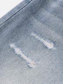 Sparklyn 少女破洞宽松阔腿休闲复古蓝色牛仔裤 - 藍色 - 查看 6