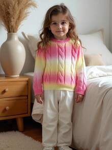 SHEIN Young Girls' Fashion Casual Chic Cute Minimalist Versatile Elegant Colorful Gradient Long Sleeve Knit Sweater, Soft & Comfortable, Suitable For Daily, Outdoor, Travel, Holiday, Home, Daycare, Autumn/Winter, Christmas, Back To School, Party Wear - Multicolor - View 1