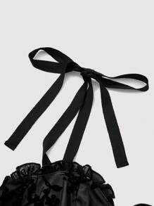 SHEIN MOD 女士夏季印花植绒吊带连衣裙 - 黑色 - 查看 3