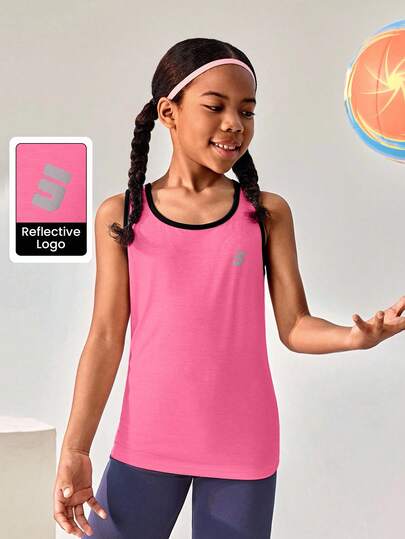 JNSQ Tween Girl Sports, Children's Autumn/Winter Sportswear Early Autumn Professional Sports Top, Children's Round Neck Color Block 3M Reflective Print Professional Outdoor Sports Top, Suitable For Autumn Daily Wear, Outdoor Activities, Vacation, Street Style, Party And Leisure