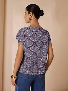 Shutterstock Glamance Women's Casual Simple Round Neck Blouse, Suitable For Summer - Blue - View 2