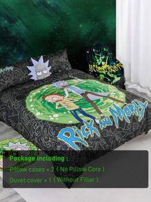 Rick and Morty X SHEIN 卡通和字母印花床上用品套件(包括被套和枕套) - 彩色 - 查看 8