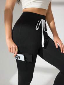 Modelyn Women's Solid Color Drawstring Skinny Pocket Leggings Fall Cloth For Women