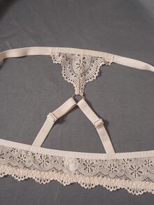 SHEIN 3件套前开扣性感蕾丝拼接文胸套装 - 彩色 - 查看 5