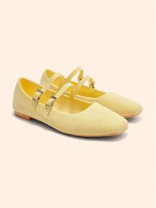 CUCCOO BASICS Women's Fashionable Light Yellow Sweet & Cute Comfortable Flat Mary Jane Shoes