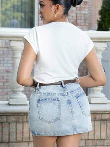 Melissa Matos 女士休闲口袋牛仔迷你裙 - 藍色 - 查看 2